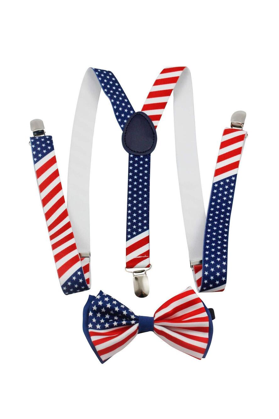 5424 New American Flag Suspender and BOW TIE Matching SET Tuxedo Wedding